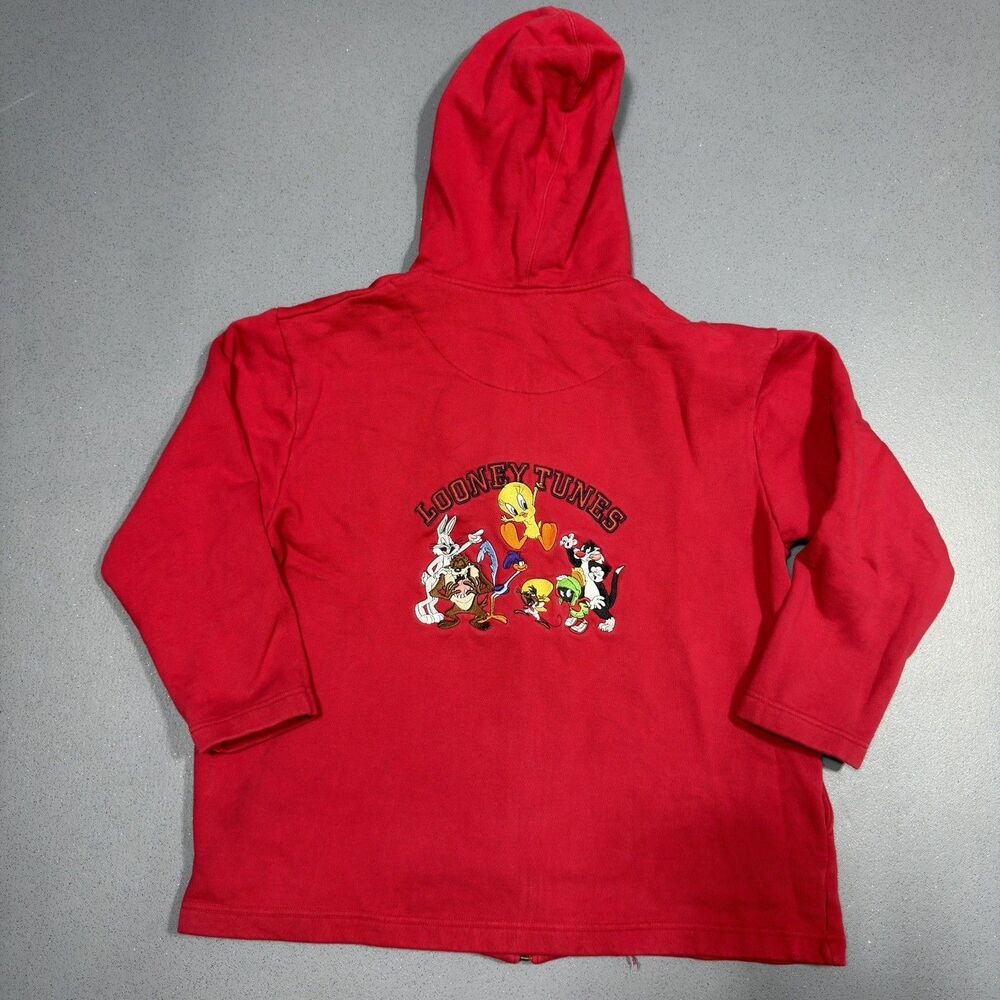 Vintage Warner Bros Studio Store Looney Tunes Zip Hoodie Mens Large Red Tweety